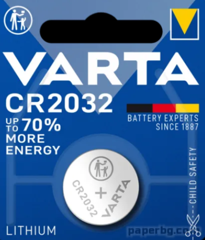 Литиева батерия, CR2032, 3 V, 1 бр., VARTA