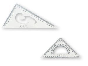 Комплект за чертане - 1 триъгълника 20 см - 60° с кривка плюс 1 триъгълник  45° с транспортир